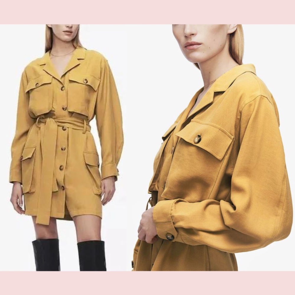 Anine Bing Mustard Long Sleeve Utility Shirt Dress
